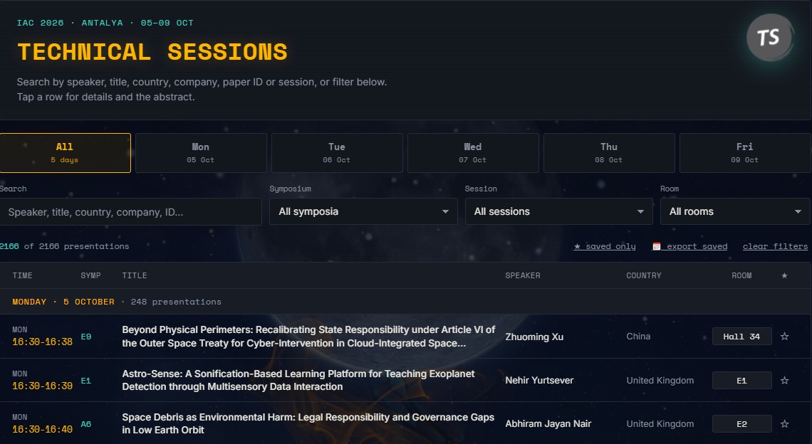 Preview of the IAC 2026 Technical Sessions Board